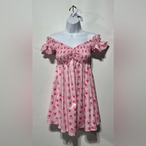 Molicuty Pink Rose Pattern Floral Off-Shoulder Dress Size Small